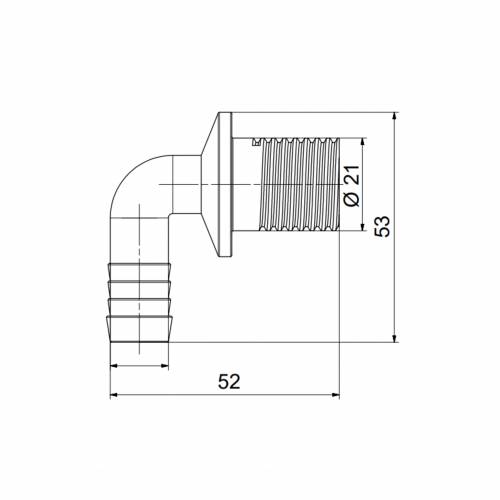 Kolanko wlotu wody do hydroponiki na wąż 12,5